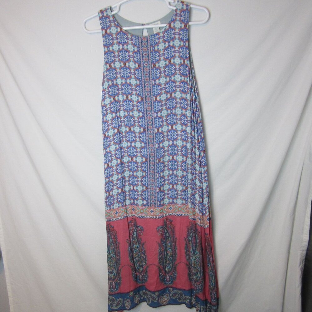 Sundance Maxi Dress Blue Sleeveless Women's 16 Scoop Neck Geometric Print Flowy